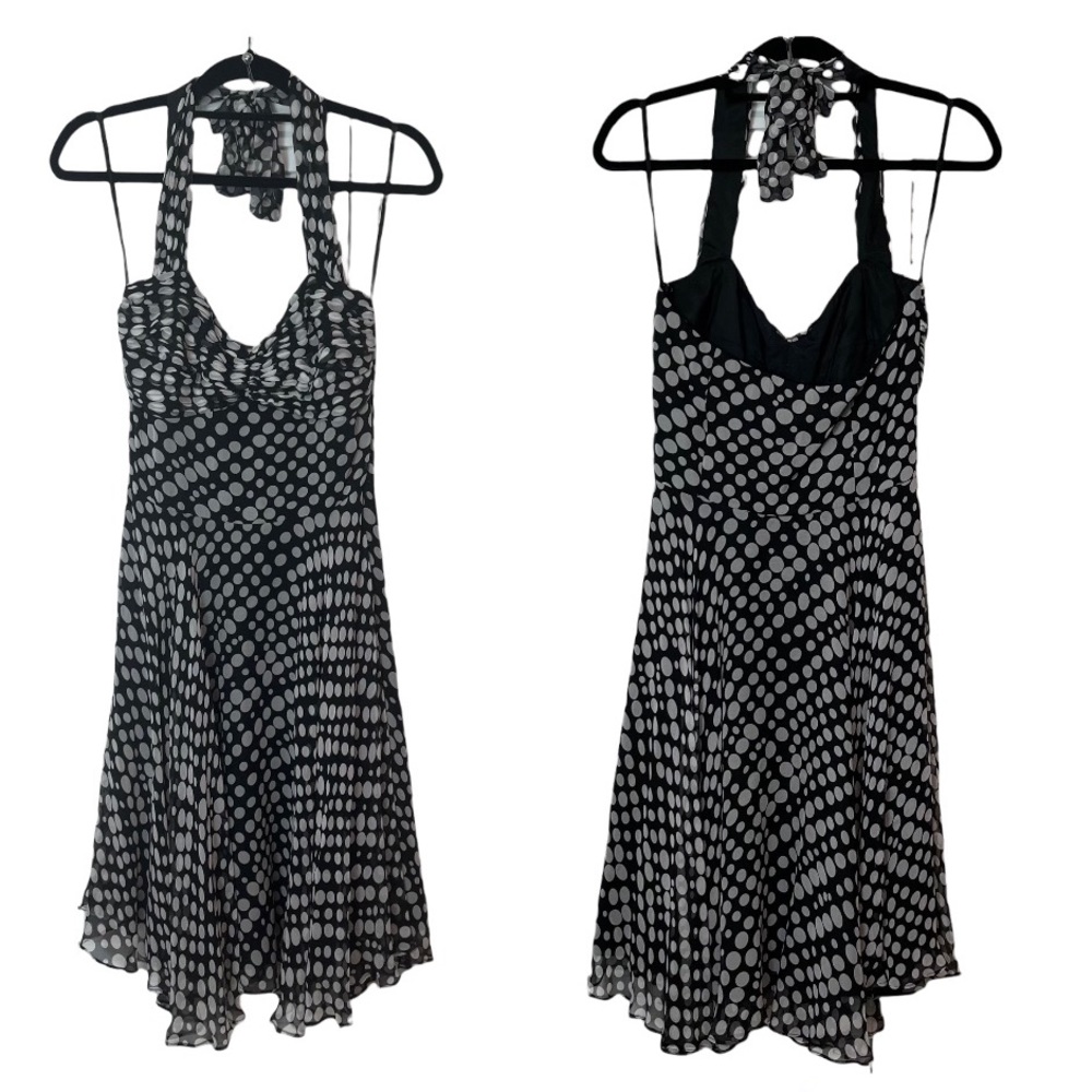 White House Black Market Polka Dot Halter Neck Flowy Dress, Size 4, Lined.